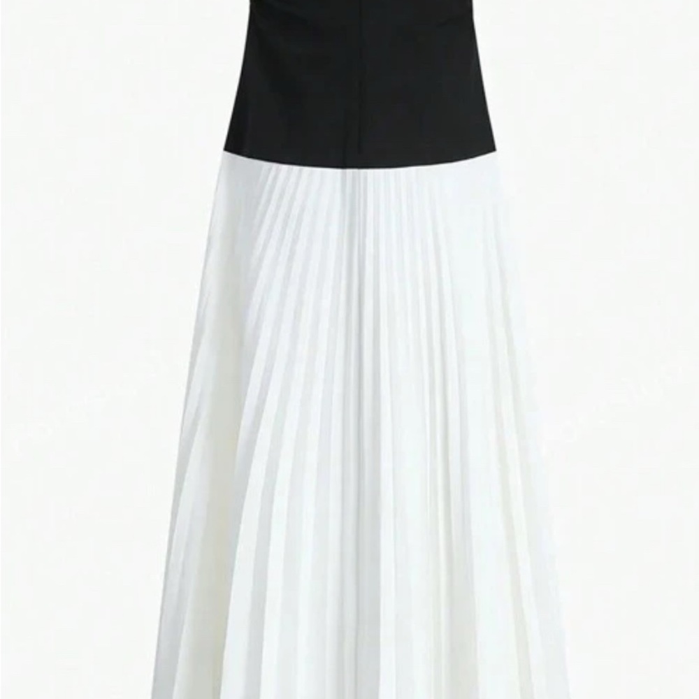 Strapless colorblock Black and White Pleated Dress size Large - Picture 6 of 7